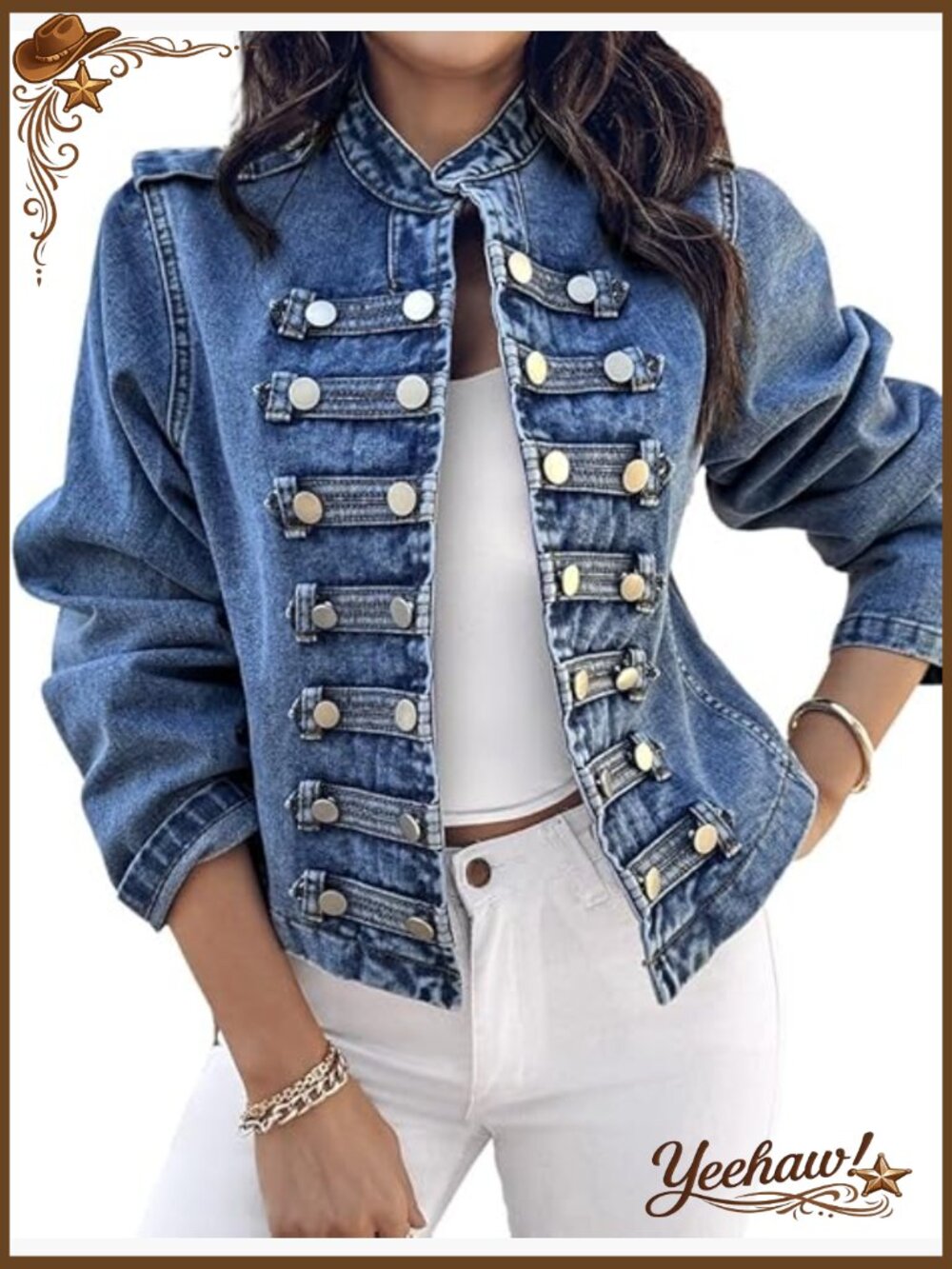 Denim Jacket for Women Button Up Stand Collar Long Sleeve Lightweight Casual - Picture 1 of 7